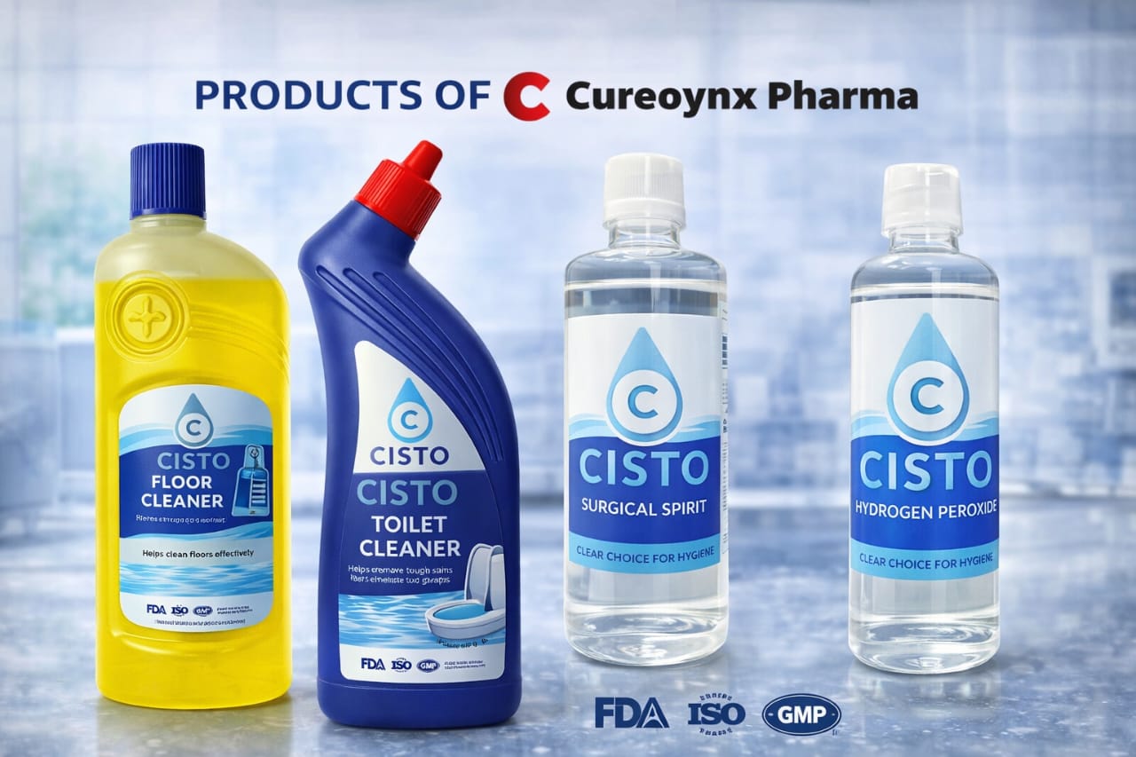 CISTO products – Floor Cleaner, Toilet Cleaner, Surgical Spirit, Hydrogen Peroxide – Products of Cureoynx Pharma