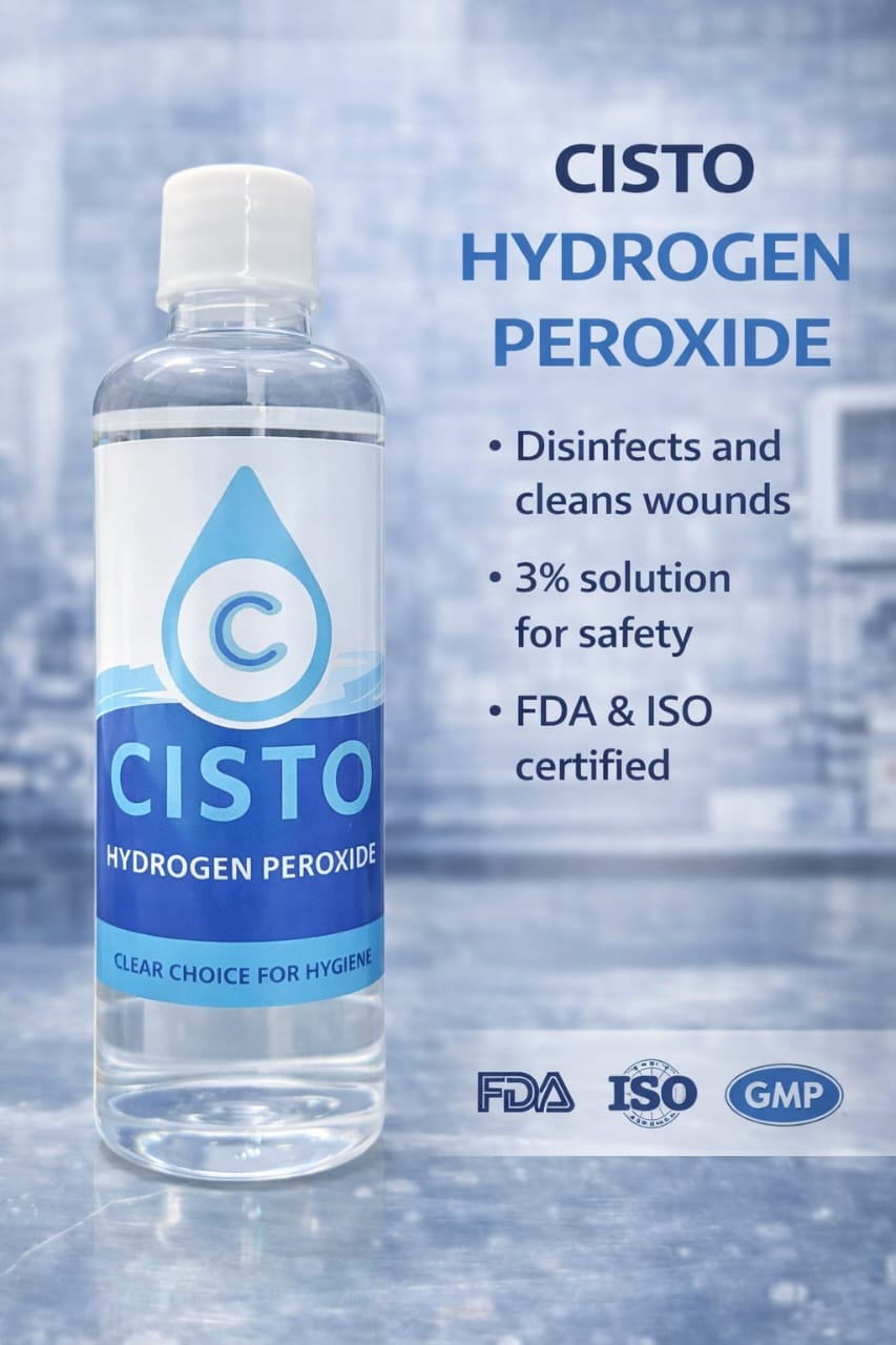 CISTO Hydrogen Peroxide – Disinfects and cleans wounds, 3% solution, FDA & ISO certified